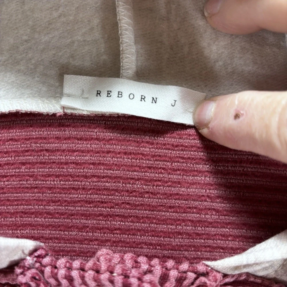 Reborn J PinkRibbed Knit  Button Up‎ Jacket W/ Contrast Hood M Soft Warm Pockets